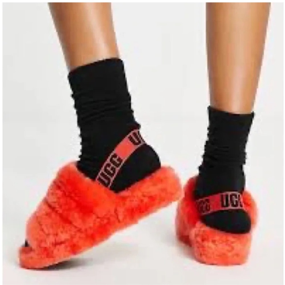 UGG Fluff Yeah Slides Hazard Orange Size 6 Women EUC - Picture 2 of 11